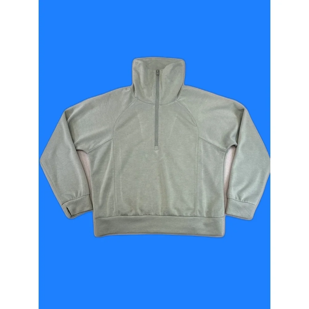 ANRABESS Half Zip Sweatshirt M Mint Green Long Sleeve Relaxed Fit Fleece